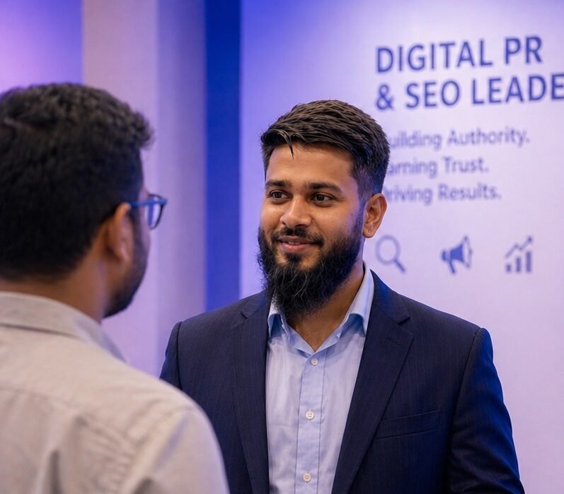 Rakibul Hasan Razu in conversation at a digital PR and SEO event